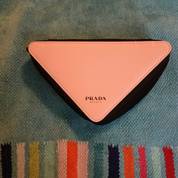 Prada Pink and Black Triangle Clutch Makeup Bag. Never Used. 1 Light Dust Mark. - Picture 1 of 4